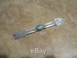 4 REAL OLD Large Fred Harvey Era Navajo 900 Coin Silver Turquoise ARROW Pin
