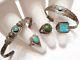 5pc Lot Of Fred Harvey Vintage Sterling Silver & Turquoise Rings & Bracelets