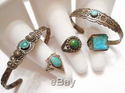 5PC LOT of FRED HARVEY Vintage STERLING Silver & TURQUOISE Rings & Bracelets