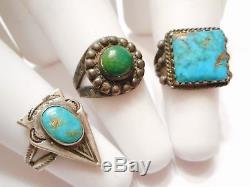 5PC LOT of FRED HARVEY Vintage STERLING Silver & TURQUOISE Rings & Bracelets