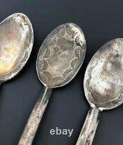 (5) OLD PAWN 1940's FRED HARVEY ERA NAVAJO STERLING SILVER STAMPED SPOON SET