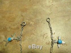 7 REAL OLD Fred Harvey Era Navajo Sterling Silver Turquoise CHARM Bracelet
