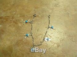7 REAL OLD Fred Harvey Era Navajo Sterling Silver Turquoise CHARM Bracelet