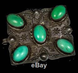 ANTIQUE! Fred Harvey Navajo Thunderbird Turquoise Sterling Silver Belt Buckle