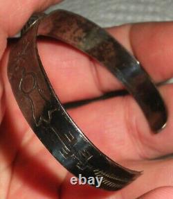 ANTIQUE NAVAJO THUNDERBIRD SQUASH BLOSSOM STAMPING STERLING SILVER BRACELET vafo