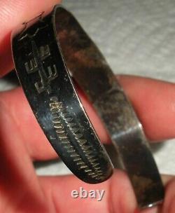 ANTIQUE NAVAJO THUNDERBIRD SQUASH BLOSSOM STAMPING STERLING SILVER BRACELET vafo