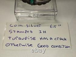 AS IS Blue Turquoise Cuff Bracelet Stamped IH Coin Silver Navajo Fred Harvey Era