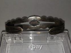 AS IS Blue Turquoise Cuff Bracelet Stamped IH Coin Silver Navajo Fred Harvey Era