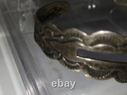 AS IS Blue Turquoise Cuff Bracelet Stamped IH Coin Silver Navajo Fred Harvey Era