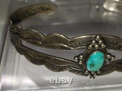 AS IS Blue Turquoise Cuff Bracelet Stamped IH Coin Silver Navajo Fred Harvey Era