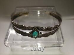 AS IS Blue Turquoise Cuff Bracelet Stamped IH Coin Silver Navajo Fred Harvey Era