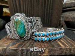 Amazing Native American Fred Harvey Era Sterling Silver Cuff Bracelet Lot Of 2
