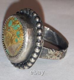 Antique Early Sterling Silver Navajo Old Pawn Turquoise Ring 6.5 Fred Harvey Era