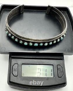 Antique Fred Harvey Era Native American Sterling Turquoise Row Cuff Bracelet