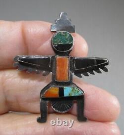 Antique Fred Harvey Era Native American Zuni Sterling Silver Inlay Kachina Pin