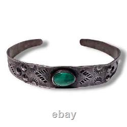 Antique Fred Harvey Era Sterling Silver Green Turquoise Cuff Bracelet