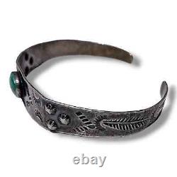 Antique Fred Harvey Era Sterling Silver Green Turquoise Cuff Bracelet