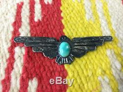 Antique Fred Harvey Navajo Sterling/Coin Silver Turquoise Thunderbird Pin Brooch