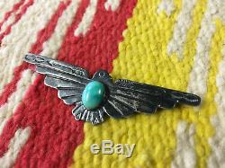 Antique Fred Harvey Navajo Sterling/Coin Silver Turquoise Thunderbird Pin Brooch