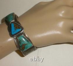 Antique Navajo old pawn Sterling Silver turquoise bracelet Fred Harvey era