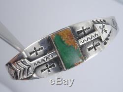 Antique Old Pawn Fred Harvey Era Navajo Silver & Turquoise Arrow Cuff Bracelet