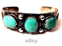 Antique Old Pawn Fred Harvey Era Silver & Green Turquoise Arrow Cuff Bracelet