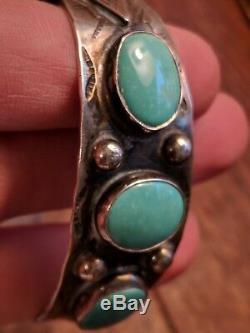 Antique Old Pawn Fred Harvey Era Silver & Green Turquoise Arrow Cuff Bracelet