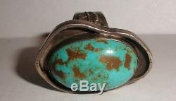 Antique Old Pawn Navajo Large Turquoise Sterling Silver Ring 9.5 Fred Harvey Era