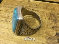 Antique Sterling Silver Rare Fred Harvey Thunderbird Navajo Turquoise Ring P 1/2