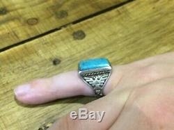 Antique Sterling Silver Rare Fred Harvey Thunderbird Navajo Turquoise Ring P 1/2