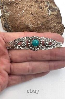 Authentic Fred Harvey Southwest Sterling Silver Turquoise Cuff Bracelet 6 3/8