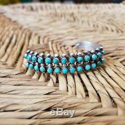 BEAUTIFUL, OLD Navajo Silver Turquoise Double Row Bracelet EXC! Fred Harvey Era