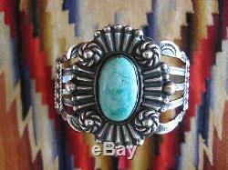 BROKE Fred Harvey TURQUOISE Coin SILVER Cuff Bracelet NATIVE AMERICAN Indian Vtg