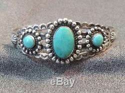 Bell Trading Post Sterling Silver Turquoise Fred Harvey Era Design Cuff Bracelet
