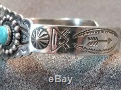 Bell Trading Post Sterling Silver Turquoise Fred Harvey Era Design Cuff Bracelet