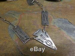Best Old Navajo Arrowhead Arrow Fob Pendant Necklace Silver Old Pawn Fred Harvey