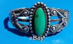 Big Fred Harvey Era Sterling Silver And Turquoise Cuff Bracelet 23.8 Grams