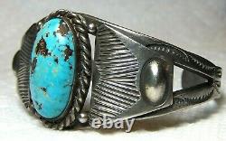 Bracelet Navajo Indian Fred Harvey Era Gem Pilot Mountain Turquoise Silver Cuff