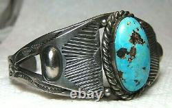 Bracelet Navajo Indian Fred Harvey Era Gem Pilot Mountain Turquoise Silver Cuff