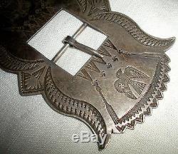 C1910 EARLY FRED HARVEY THUNDERBIRD WHIRLING LOG CONCHO BELT COIN SILVER vafo
