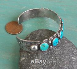 Classic Old Vintage Fred Harvey Era Silver 8 Round Turquoise Row Cuff Bracelet