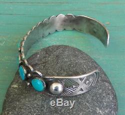 Classic Old Vintage Fred Harvey Era Silver 8 Round Turquoise Row Cuff Bracelet