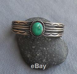 Classic Old Vintage Fred Harvey Era Silver Green Turquoise Cuff Bracelet