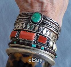 Classic Old Vintage Fred Harvey Era Silver Green Turquoise Cuff Bracelet