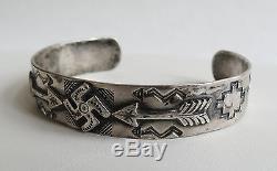 Classic whirling logs Fred Harvey sterling silver 1930s Navajo bracelet