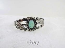 Coin sIlver Turquoise Cuff Bracelet Fred Harvey Era SIGNED Silver Products