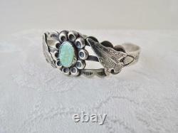 Coin sIlver Turquoise Cuff Bracelet Fred Harvey Era SIGNED Silver Products