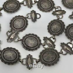 Concho Belt Fred Harvey Era Sterling Silver VTG 93g 32in Stamped Navajo Repousse