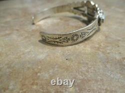 DARLING Old Fred Harvey Era Navajo Sterling THREE TURQUOISE CONCHO Bracelet