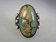 Early Fred Harvey / Navajo Stamped Ingot Silver & Webbed Turquoise Ring Sz 8